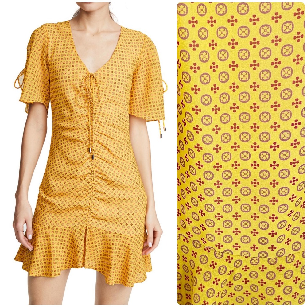C/MEO COLLECTIVE Womens Abstract Ruched Ruffle Hem Flutter Sleeve Mini Dress XS‎